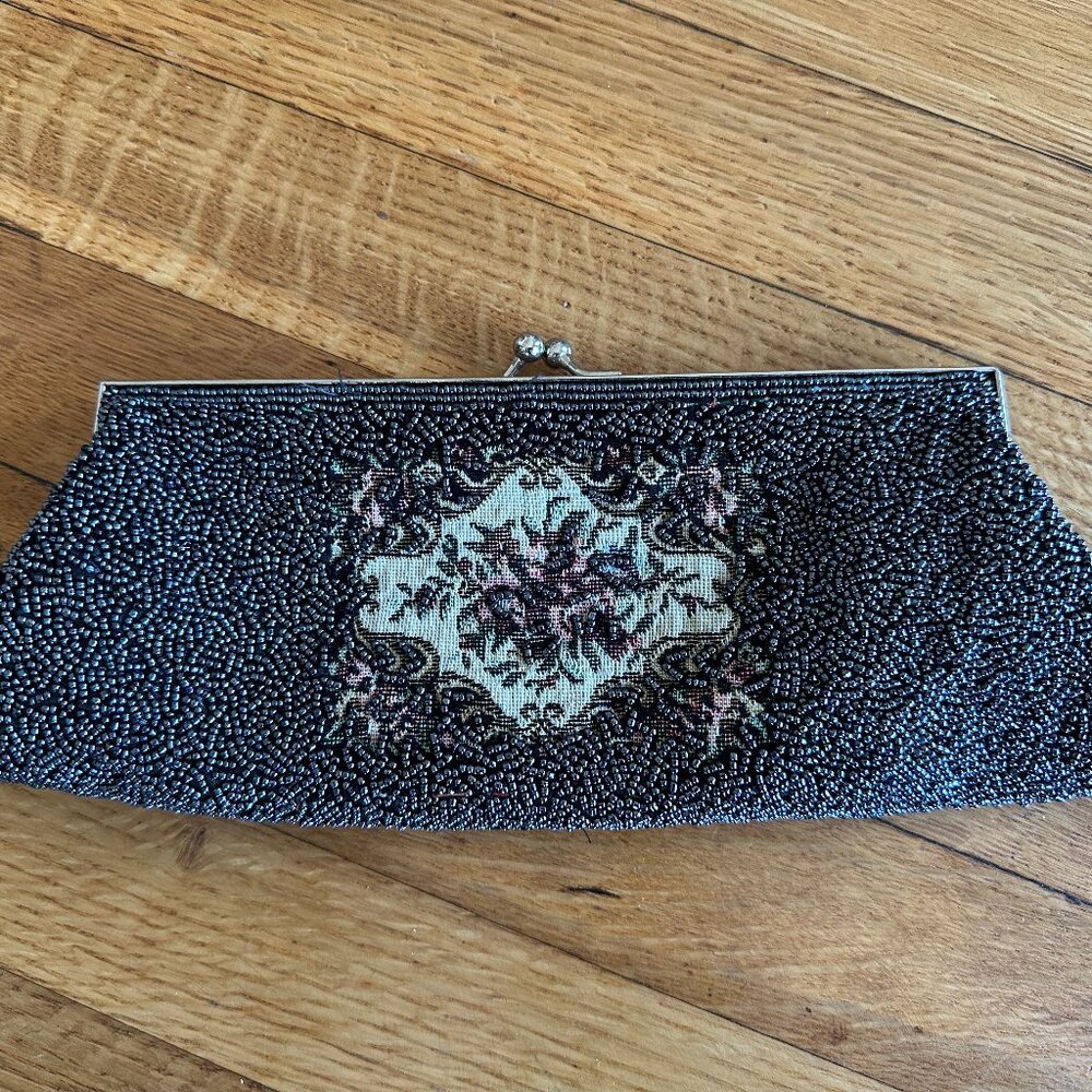 Beaded clutch with embroidery